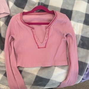 Urban Outfitters Pink Ribbed Long Sleeve Top